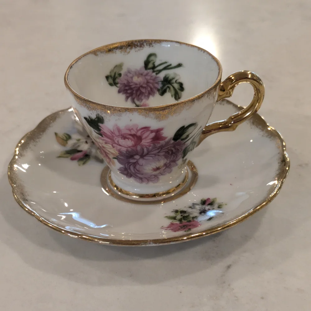 Pandora Floral Gold Trim Teacup and Saucer Set